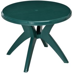 Round Alfresco Table: Green Outdoor Bistro Table with Umbrella Hole for Garden