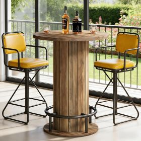Bar Table, Round Bistro Pub Table with Footrest for Dining Coffee Cocktail(Only Table)