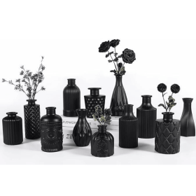 12pcs Glass Black Bud Vases Set, Small Vases for Flowers, Bud Vase for Centerpieces in Bulk, Mini Vintage Vase for Rustic Wedding Decorations