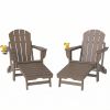 Folding Adirondack Chair Set of 2, HDPE Fire Pit Chair with Retractable Ottoman and Cup Holder, Brown