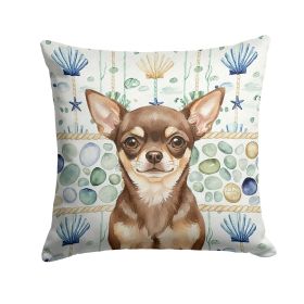 Chocolate Chihuahua Coastal Sea Glass Throw Pillow Decorative Indoor Outdoor Accent Cushion for Couch, Bed or Patio, 14Hx14W