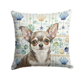 Chihuahua Coastal Sea Glass Throw Pillow Decorative Indoor Outdoor Accent Cushion for Couch, Bed or Patio, 18Hx18W