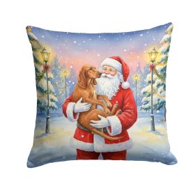 Redbone Coonhound with Santa Claus Throw Pillow Decorative Indoor Outdoor Accent Cushion for Couch, Bed or Patio, 14Hx14W