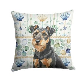 Black and Tan Lakeland Terrier Coastal Sea Glass Throw Pillow Decorative Indoor Outdoor Accent Cushion for Couch, Bed or Patio, 18Hx18W