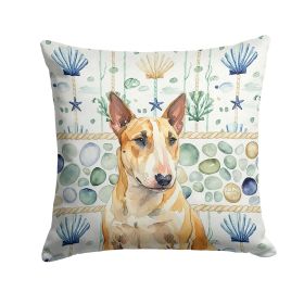 Miniature Bull Terrier Coastal Sea Glass Throw Pillow Decorative Indoor Outdoor Accent Cushion for Couch, Bed or Patio, 18Hx18W