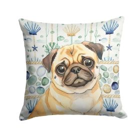 Fawn Pug Coastal Sea Glass Throw Pillow Decorative Indoor Outdoor Accent Cushion for Couch, Bed or Patio, 18Hx18W