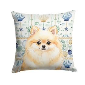 Cream Pomeranian Coastal Sea Glass Throw Pillow Decorative Indoor Outdoor Accent Cushion for Couch, Bed or Patio, 18Hx18W
