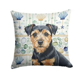 Black and Tan Norfolk Terrier Coastal Sea Glass Throw Pillow Decorative Indoor Outdoor Accent Cushion for Couch, Bed or Patio, 18Hx18W