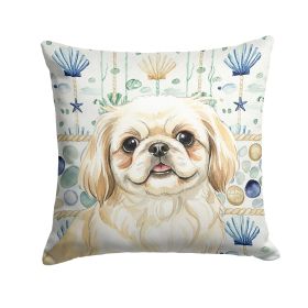 Cream Pekingese Coastal Sea Glass Throw Pillow Decorative Indoor Outdoor Accent Cushion for Couch, Bed or Patio, 18Hx18W