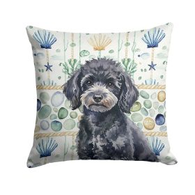 Toy Black Poodle Coastal Sea Glass Throw Pillow Decorative Indoor Outdoor Accent Cushion for Couch, Bed or Patio, 18Hx18W
