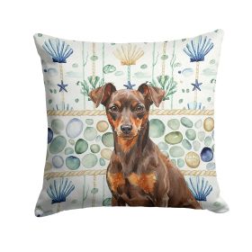 Chocolate and Rust Miniature Pinscher Min Pin Coastal Sea Glass Throw Pillow Decorative Indoor Outdoor Accent Cushion for Couch, Bed or Patio, 18