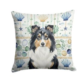 Tricolor Sheltie Coastal Sea Glass Throw Pillow Decorative Indoor Outdoor Accent Cushion for Couch, Bed or Patio, 18Hx18W