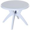 Patio Dining Table with Umbrella Hole Round Outdoor Bistro Table for Garden Lawn Backyard, White