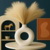 Modern White Ceramic Vase - 7.5 Inch Tall - Ceramic Flower Vase. Home Decor, Centerpiece, Coffee Table, Living Room, Flowers, Entryway, Bookshelf.