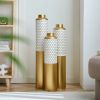 Decorative Metal Vases Set of 3, Gold and White Hexagonal Pattern Floor Vases, 32.6 28.34 24 Inch Tall for Home Decor