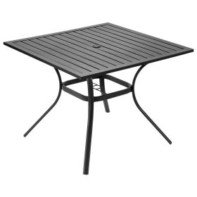 Outdoor Patio Dining Table, 37 inch Square Metal Steel Slat Backyard Bistro Tables, with 1.5 in Umbrella Hole