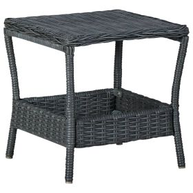 Garden Table Dark Grey PE Rattan, Powder-Coated Steel, PP board