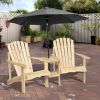 Wooden Adirondack Chairs Set of 2 Outdoor Double Seat w/ Center Table Umbrella Hole Patio Backyard Deck Natural