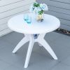 Patio Dining Table with Umbrella Hole Round Outdoor Bistro Table for Garden Lawn Backyard, White