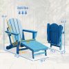 Folding Adirondack Chair Set of 2, HDPE Fire Pit Chair with Retractable Ottoman and Cup Holder, Blue