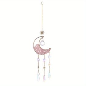 dde1pc Rainbow Maker Sun Catcher - Indoor/Outdoor Window Prism Moon Mini Dream Catcher with Crystals and Healing Stones - Garden Tree Decorations (size: Pink)