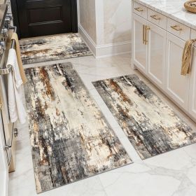 Three-piece kitchen rug set, non-slip and washable, abstract pattern kitchen hallway rug, soft and comfortable, suitable for sinks, floors, entra (Main Material: Polyester, Main Color: White)