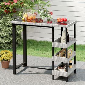 43.5 Inch Outdoor Bar Table with Tempered Glass Top (Color: Mix Gray)