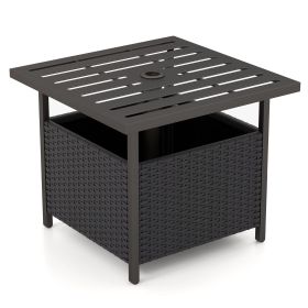 Outdoor Patio Rattan Wicker Steel Side Deck Table (Color: Black)