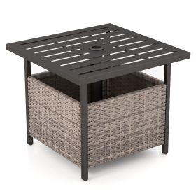Outdoor Patio Rattan Wicker Steel Side Deck Table (Color: Gray)