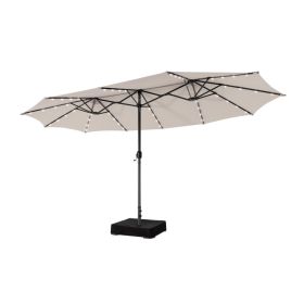 15 Feet Double-Sided Patio Umbrella with 48 LED Lights (Color: beige)