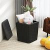 Outdoor Resin Storage Side Table with Removable Lid and Wicker-woven Accent