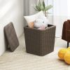 Outdoor Resin Storage Side Table with Removable Lid and Wicker-woven Accent